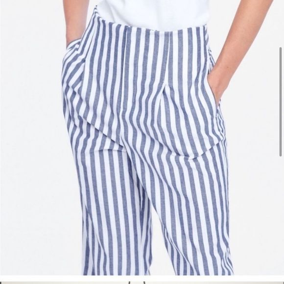 Zara striped wide leg ,ankle length cotton pants - Picture 3 of 8